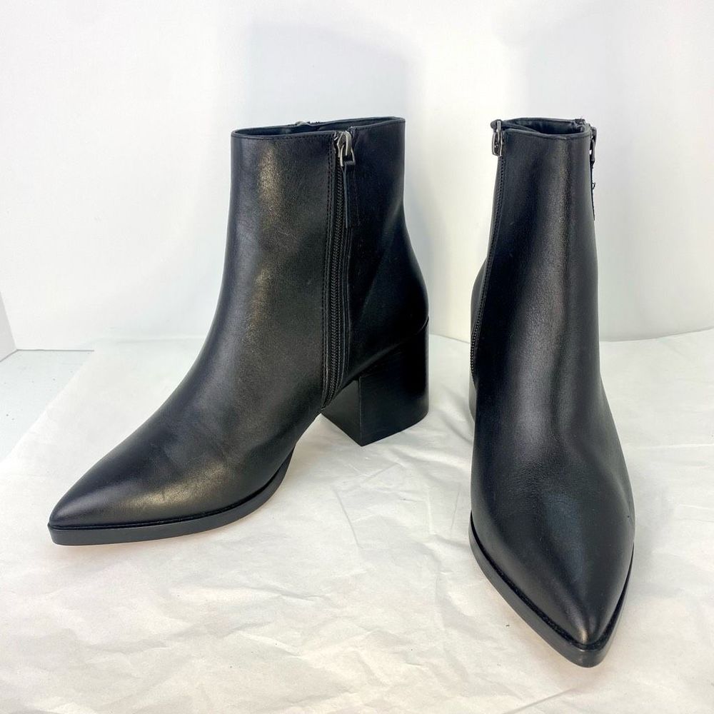 L Paolo Womens Black Leather Low Mid-Height Pointed Toe Fashion Booties - Picture 12 of 13